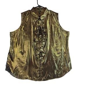 Lauren Ralph Lauren Metallic Gold Ruffle Blouse Size 22W